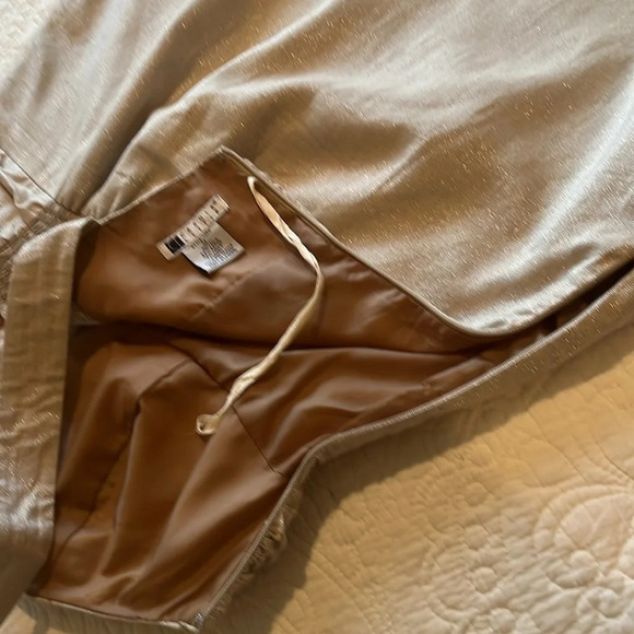 Vintage Linen Blend Dress Women12 Tan Gold Metallic Thread Sleeveless Baby Doll - Picture 15 of 17